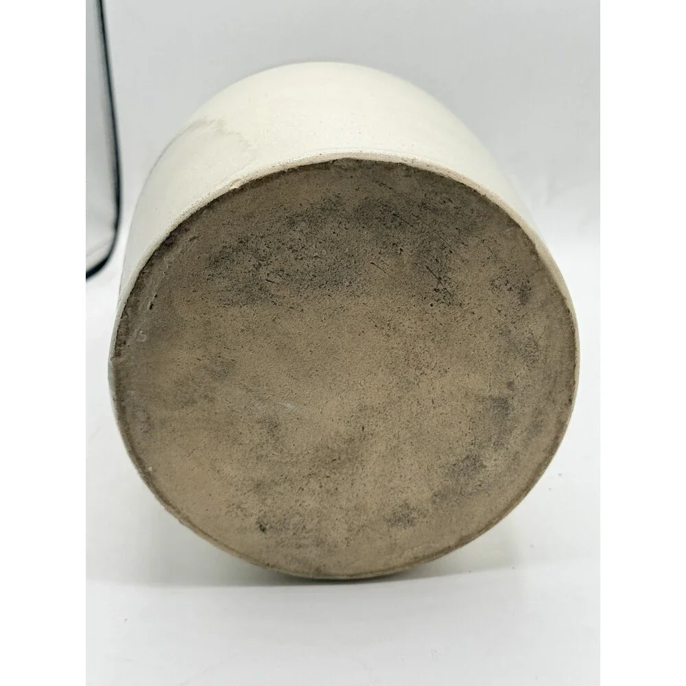 Antique Salt Glazed Two Tone Beige & Brown Stoneware Crock Jar 9.5” Tall